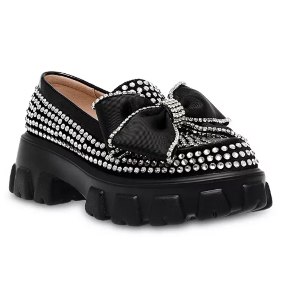 Betsey Johnson Black and Silver Embellished Loafers